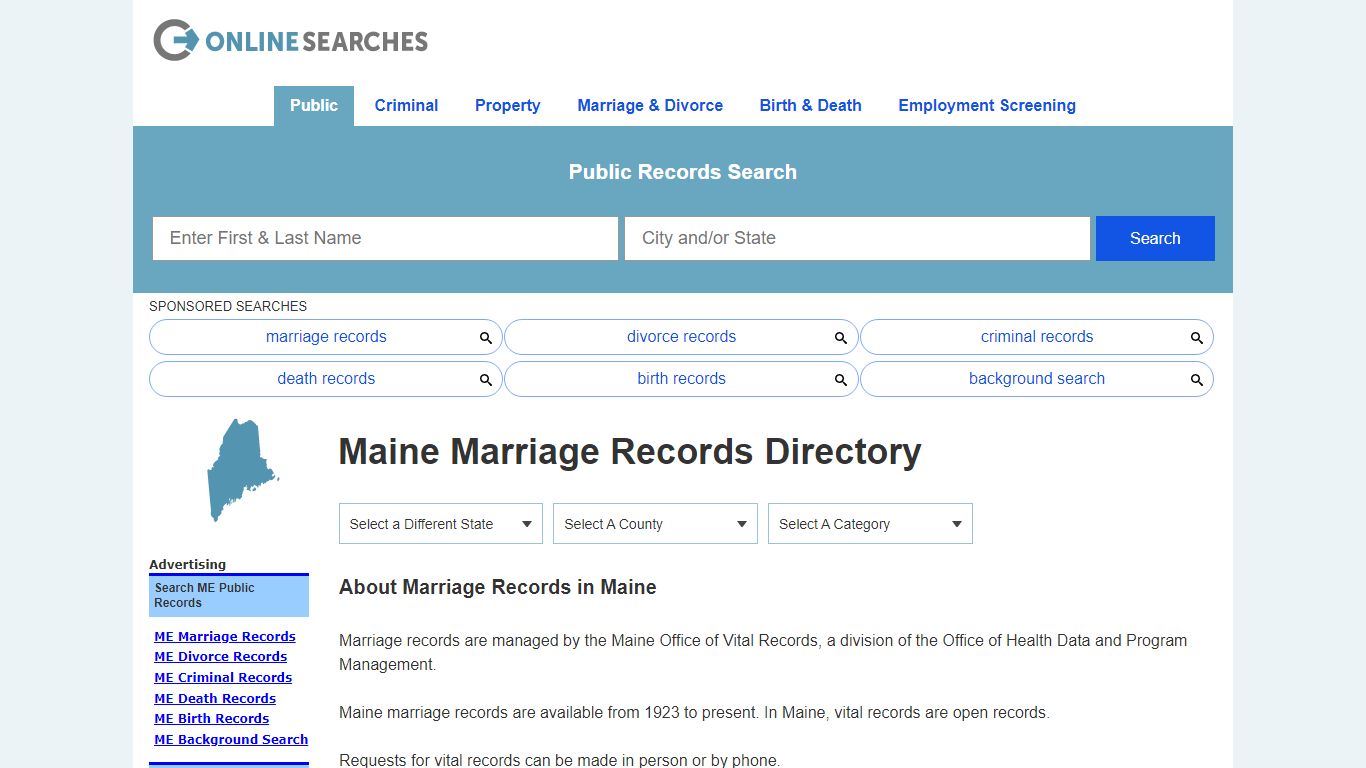 Maine Marriage Records Search Directory - OnlineSearches.com